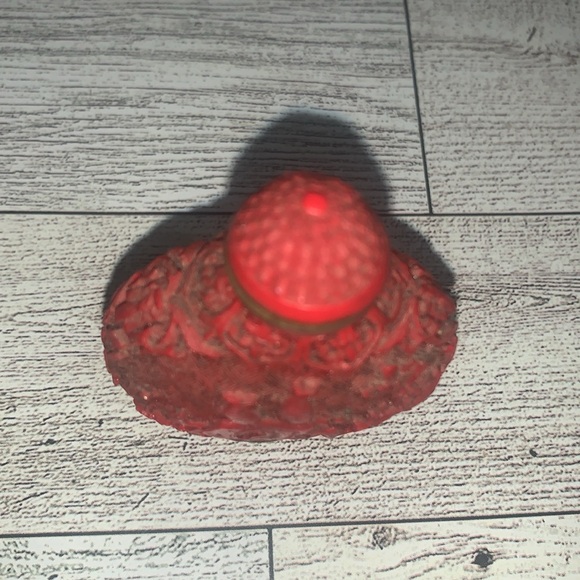 Antique Chinese Snuff Bottle Red Cinnabar Lacquer Resin Bird Tree Water Lilly - Picture 7 of 7